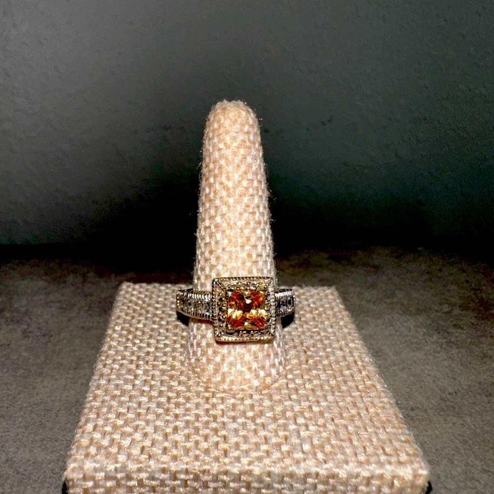 Stunning Silver Ring with champagne CZ Centerpiece